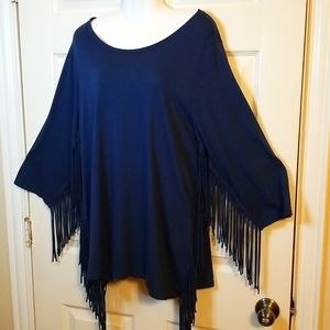 Cha Cha Vente Womens Blue Fringe Sleeve Shirt